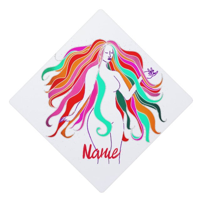 Multi-coloured long-haired goddess Thunder_Cove Graduation Cap Topper (Front)