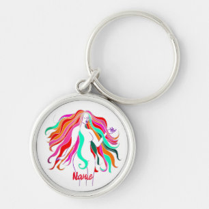 Multi-coloured long-haired goddess Thunder_Cove Keychain