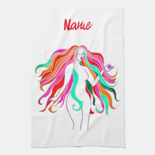 Multi-coloured long-haired goddess Thunder_Cove Kitchen Towel
