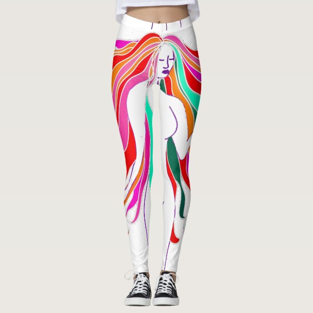 Multi-coloured long-haired goddess Thunder_Cove Leggings (Front)