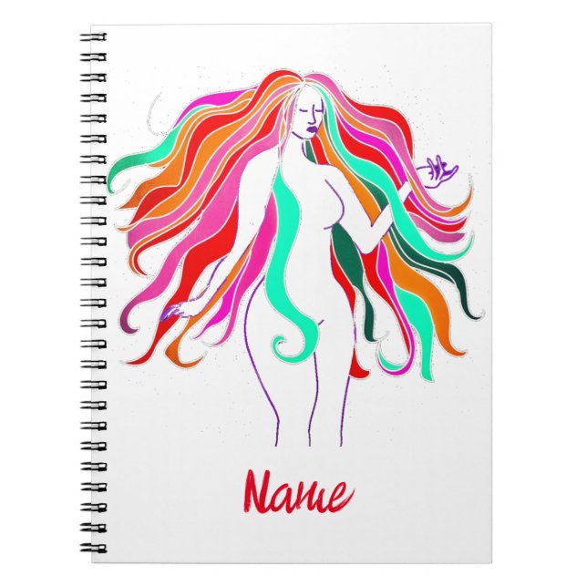 Multi-coloured long-haired goddess Thunder_Cove Notebook (Front)