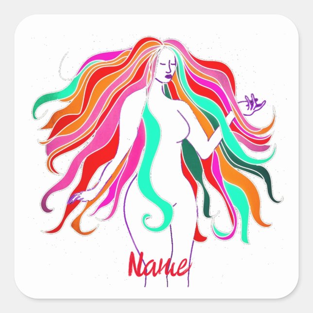 Multi-coloured long-haired goddess Thunder_Cove Square Sticker (Front)