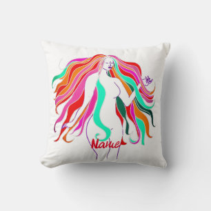 Multi-coloured long-haired goddess Thunder_Cove Throw Pillow