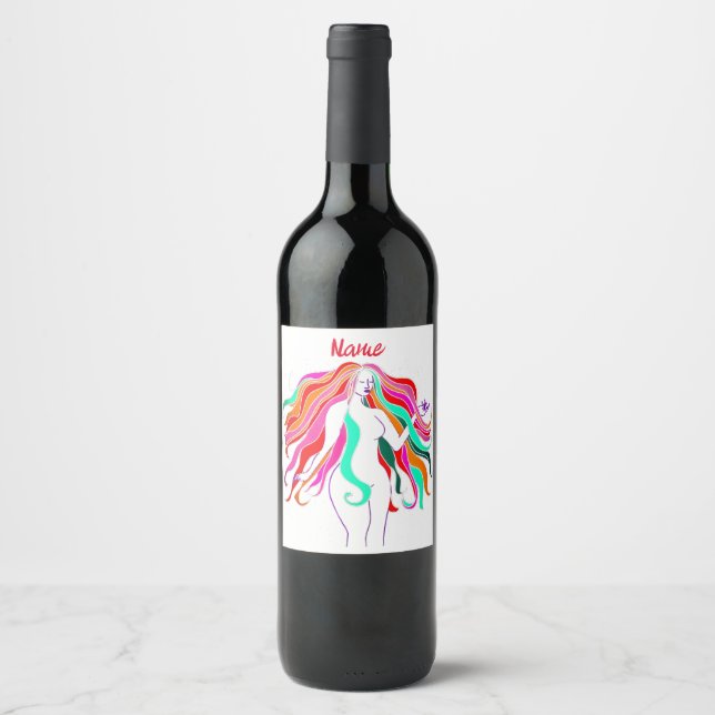 Multi-coloured long-haired goddess Thunder_Cove  Wine Label (Front)