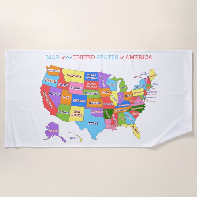 Multi-Coloured Map Of the United States Beach Towel (Front)