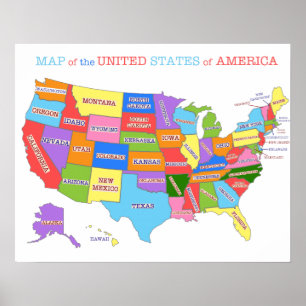 Multi-Coloured Map Of the United States Poster