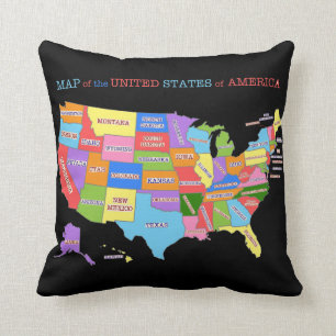 Multi-Coloured Map Of the United States Throw Pillow