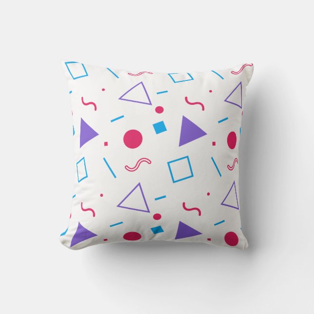 Multi Coloured Memphis Pattern White Classic    Throw Pillow (Front)