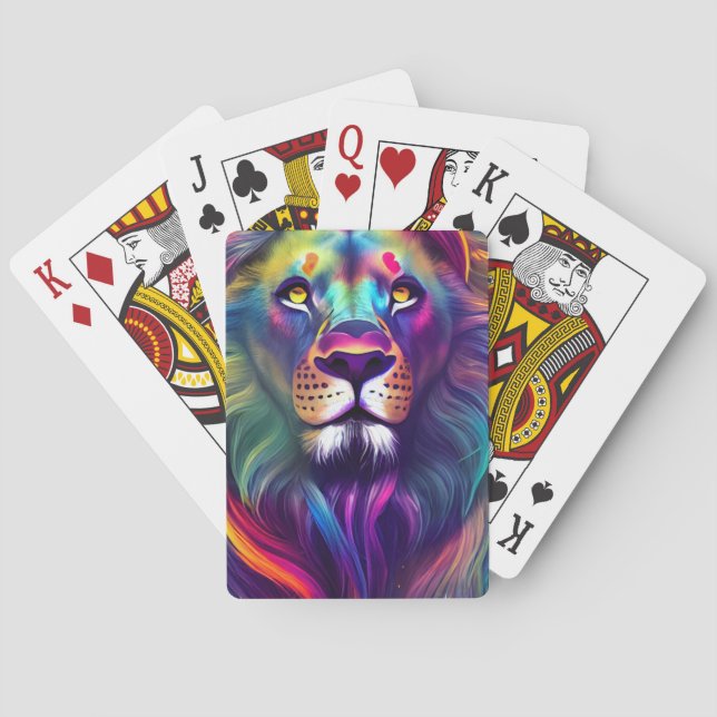 Multi Coloured Modern Digital Art Majestic Lion Playing Cards (Back)