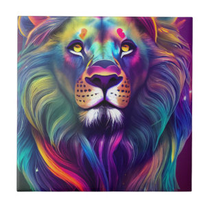 Multi Coloured Modern Digital Art Majestic Lion Tile