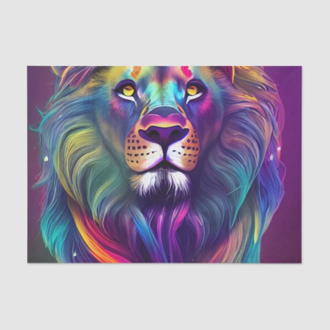 Multi Coloured Modern Digital Art Majestic Lion Tissue Paper (Front)