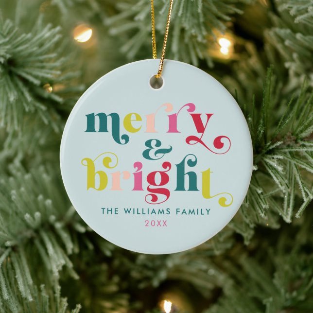 Multi Coloured Modern Merry & Bright Christmas Cer Ceramic Ornament (Tree)