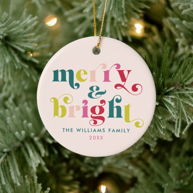 Multi Coloured Modern Merry & Bright Christmas Ceramic Ornament (Tree)