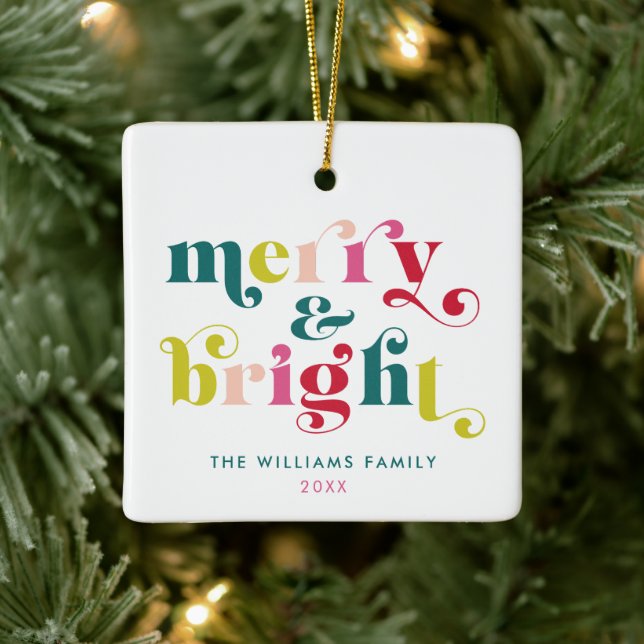 Multi Coloured Modern Merry & Bright Christmas Ceramic Ornament (Tree)