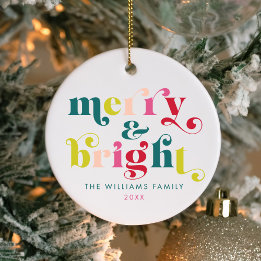 Multi Coloured Modern Merry & Bright Christmas Ceramic Ornament