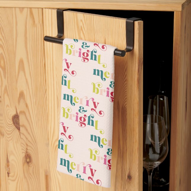 Multi Coloured Modern Merry & Bright Christmas Kitchen Towel (Thirds Fold)