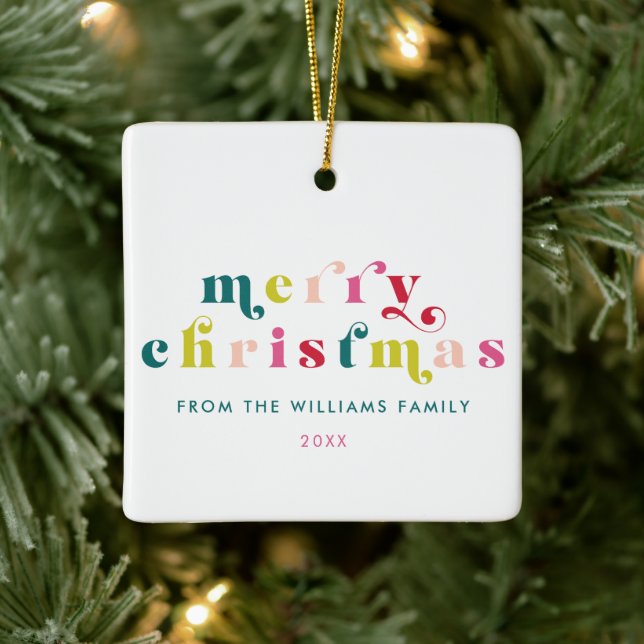 Multi Coloured Modern Merry Christmas Ceramic Ornament (Tree)
