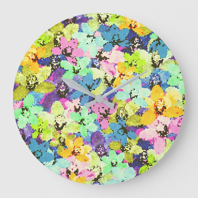 Multi Coloured Orchid Mosaic,   Large Clock (Front)