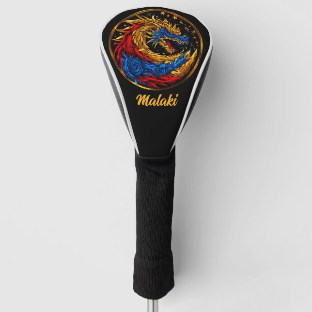 Multi-coloured Ornate Chinese Dragon Golf Head Cover (Front)