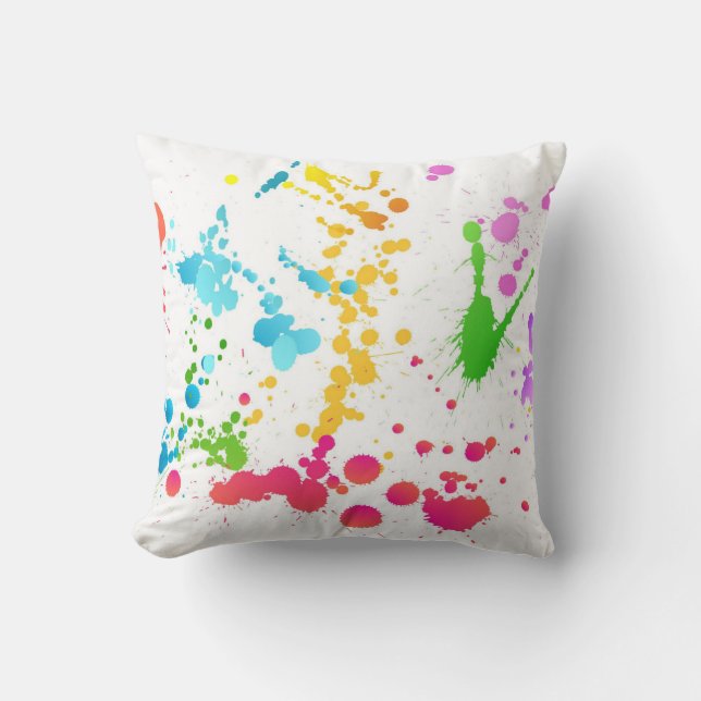 Multi-Coloured Paint Splattered Throw Pillow (Front)