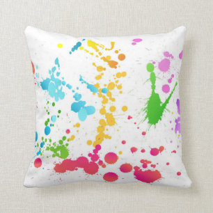 Multi-Coloured Paint Splattered Throw Pillow
