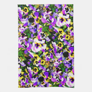 multi-coloured pansy flowers kitchen towel