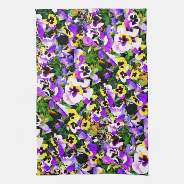 multi-coloured pansy flowers kitchen towel (Vertical)