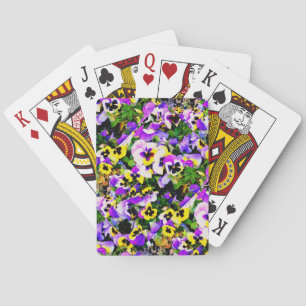 multi-coloured pansy flowers playing cards