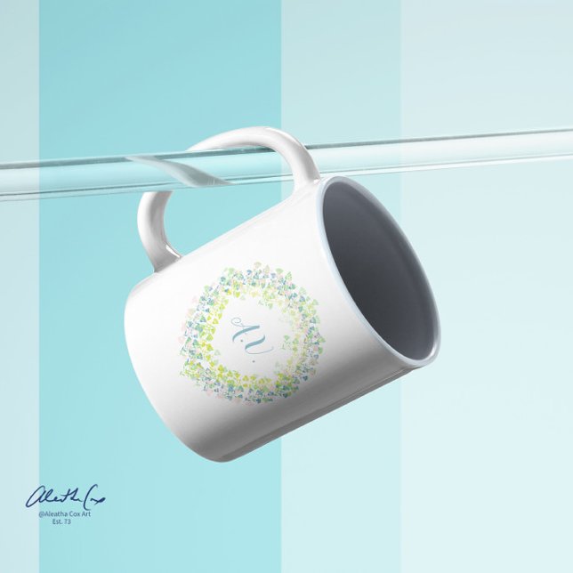 Multi-coloured Pastel Floral Wreath and Monogram Coffee Mug (Creator Uploaded)