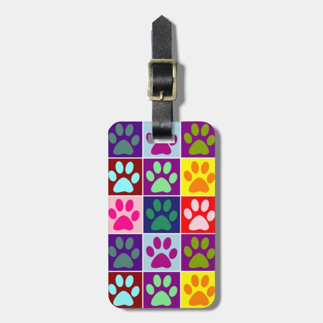 Multi Coloured Paw Prints Luggage Tag (Front Vertical)