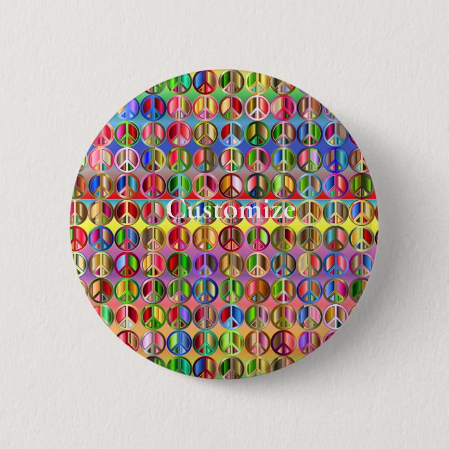 multi-coloured peace symbols pattern 2 inch round button (Front)