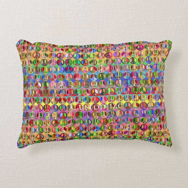 multi-coloured peace symbols pattern accent pillow (Front)