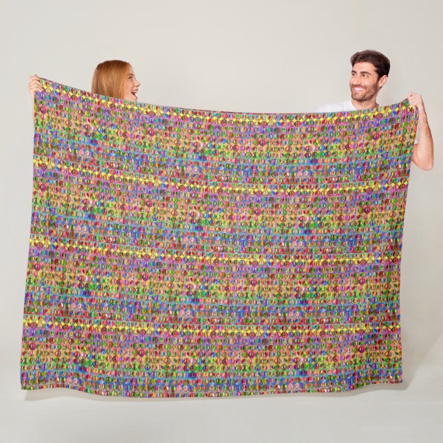 multi-coloured peace symbols pattern fleece blanket (In Situ)