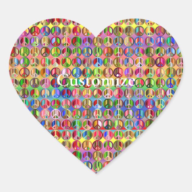 multi-coloured peace symbols pattern heart sticker (Front)