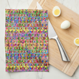 multi-coloured peace symbols pattern kitchen towel