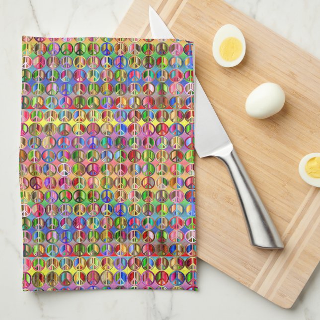 multi-coloured peace symbols pattern kitchen towel (Quarter Fold)