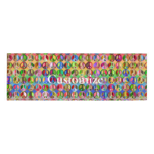 multi-coloured peace symbols pattern name tag