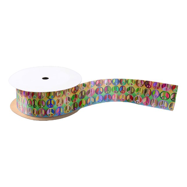 multi-coloured peace symbols pattern satin ribbon (Spool)
