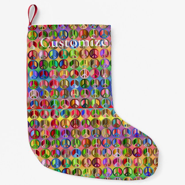 multi-coloured peace symbols pattern small christmas stocking (Front)