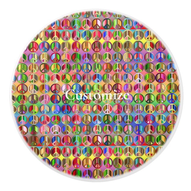 Multi-coloured peace symbols pattern Thunder_Cove Ceramic Knob (Front)