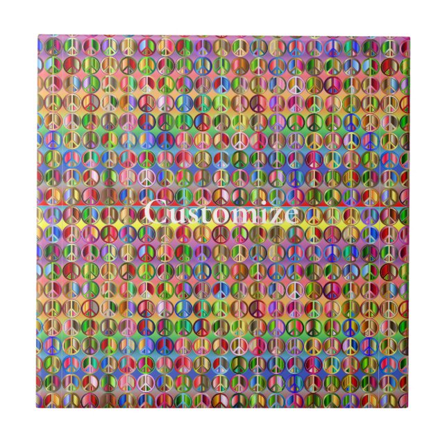 multi-coloured peace symbols pattern tile (Front)
