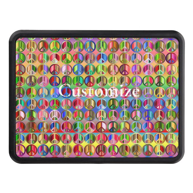 multi-coloured peace symbols pattern trailer hitch cover (Front)