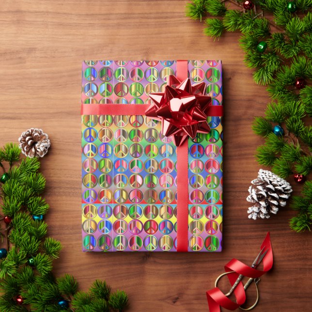 multi-coloured peace symbols pattern wrapping paper (Holiday Gift)