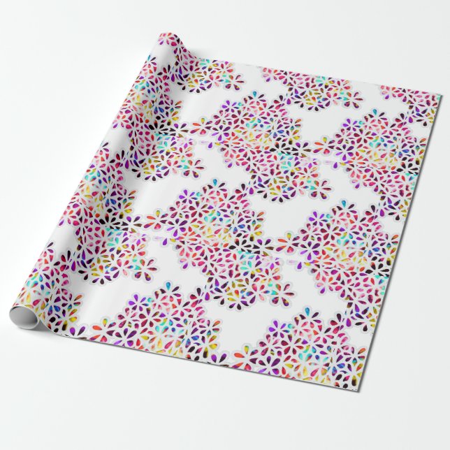 Multi-Coloured Petal Flowers Pattern Wrapping Paper (Unrolled)
