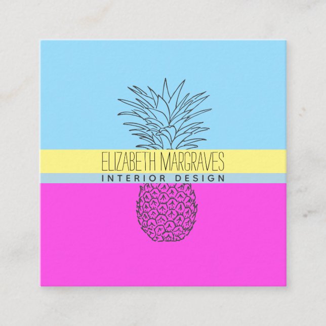 Multi Coloured Pineapple Interior Designer Square Business Card (Front)