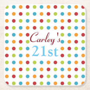 Multi-Coloured Polka Dot Square Paper Coaster