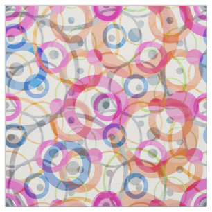 Multi-coloured polka dots, circles on a white fabric