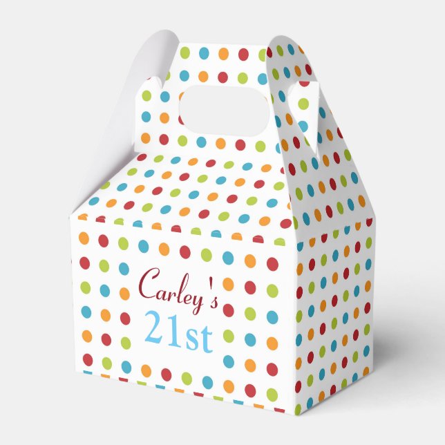 Multi-Coloured Polka Dots Custom 21st Birthday Favor Box (Front Side)