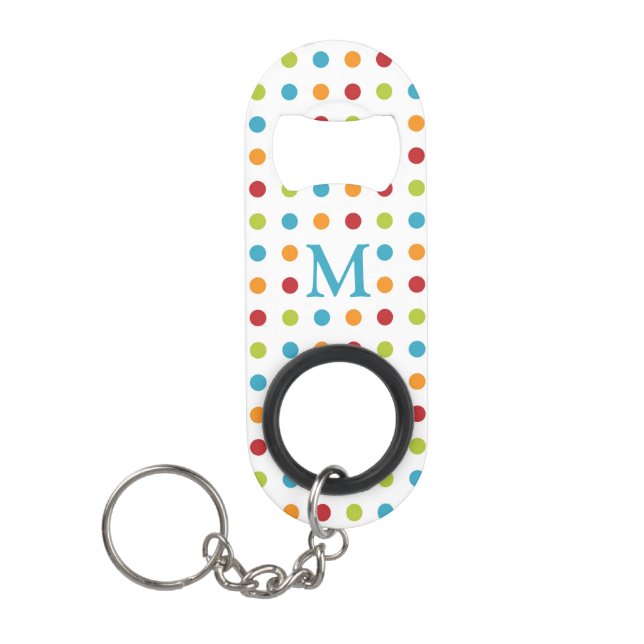 Multi-Coloured Polka Dots Monogram Keychain Bottle Opener (Front)