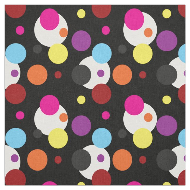 Multi Coloured Polka Dots On Black Fabric (Swatch)